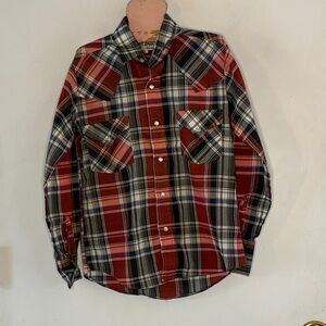 Ely Cattleman black red plaid long sleeve button down western shirt Size 10